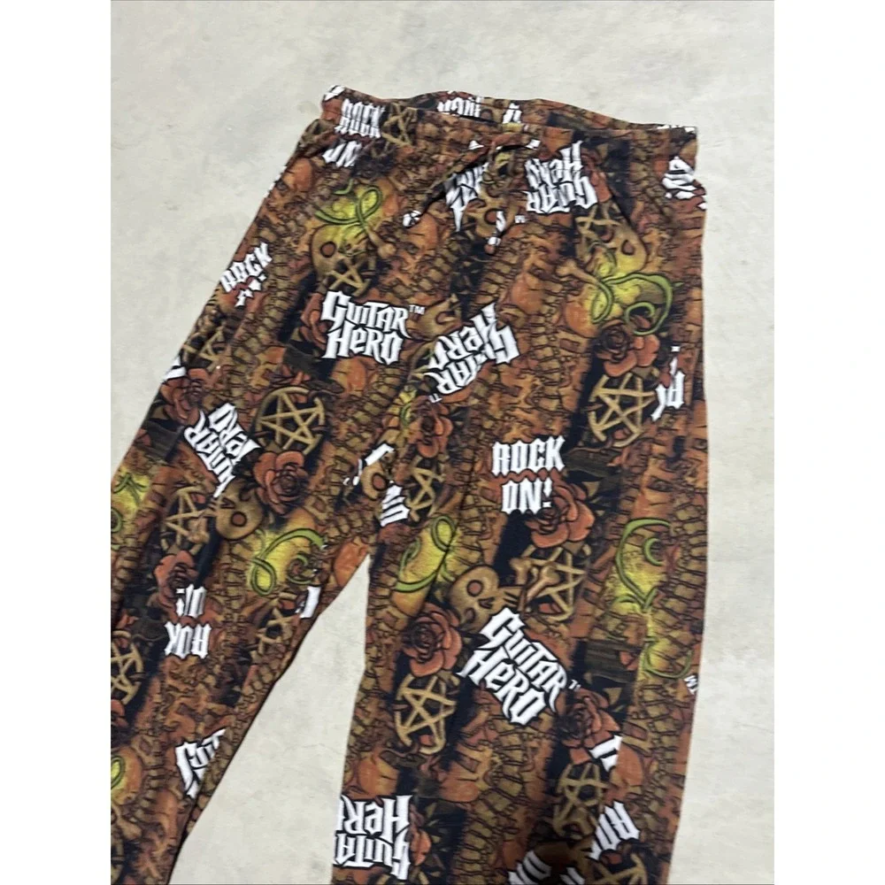 Guitar Hero Pajama Pants Men's SZ M Brown Graphic Print Gamer Lounge Sleep Band
